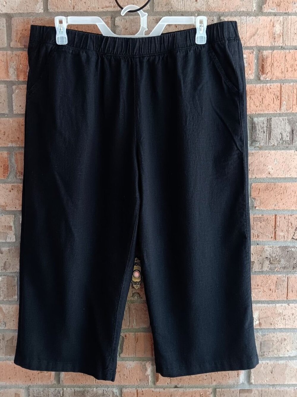Croft & Barrow Womens Crop Capri Pants Pull On Linen Rayon Black Size XXL